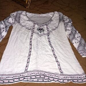 FREE PEOPLE LADIES WOMEN SMALL S SM LOVELY EMBROIDERED BOHEMIAN BLOUSE TOP SHIRT